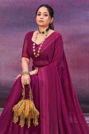 In-Sattva Women's Heritage Handloom Silk Chiffon Saree; Amethyst Lavender