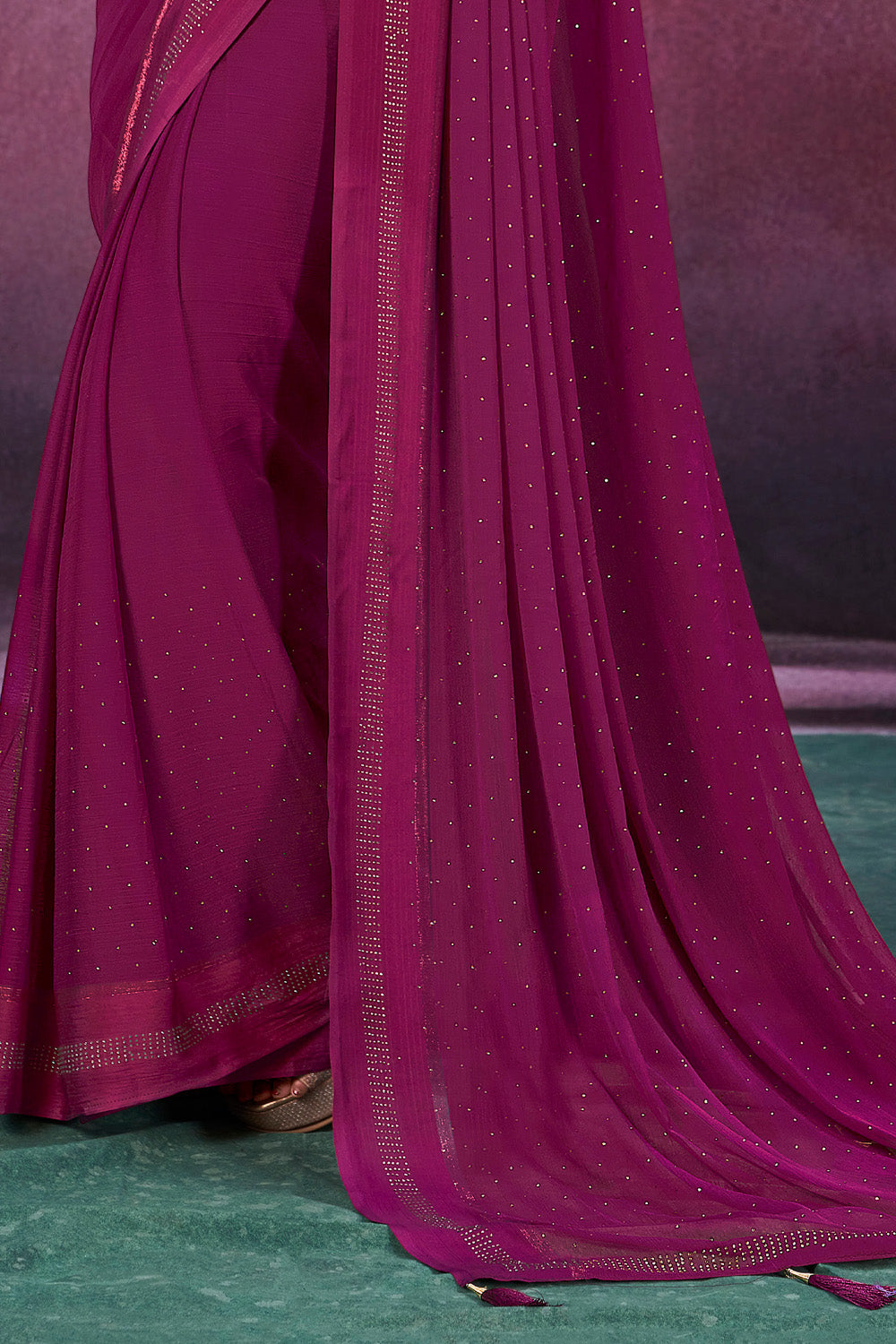 In-Sattva Women's Heritage Handloom Silk Chiffon Saree; Amethyst Lavender