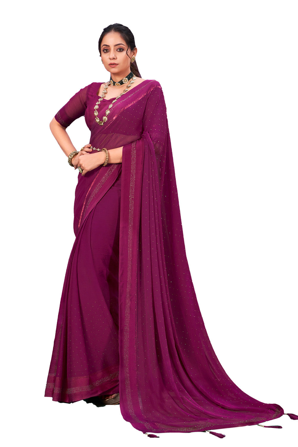 In-Sattva Women's Heritage Handloom Silk Chiffon Saree; Amethyst Lavender