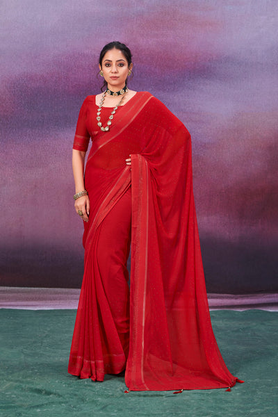In-Sattva Women's Heritage Handloom Silk Chiffon Saree; Indigo Red