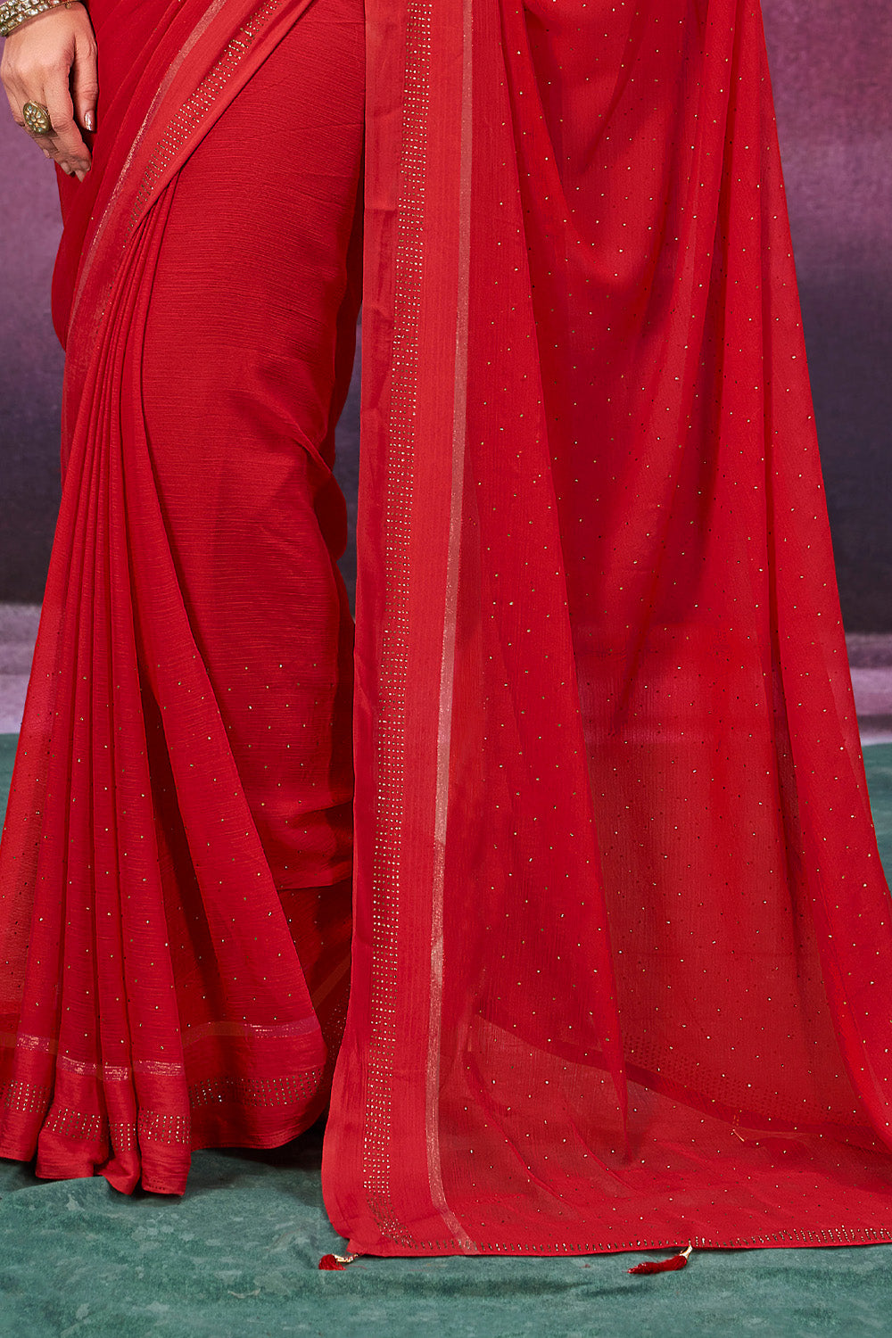 In-Sattva Women's Heritage Handloom Silk Chiffon Saree; Indigo Red