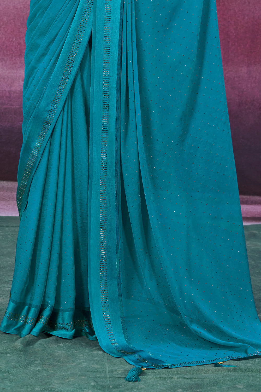In-Sattva Women's Heritage Handloom Silk Chiffon Saree; Iris Blue