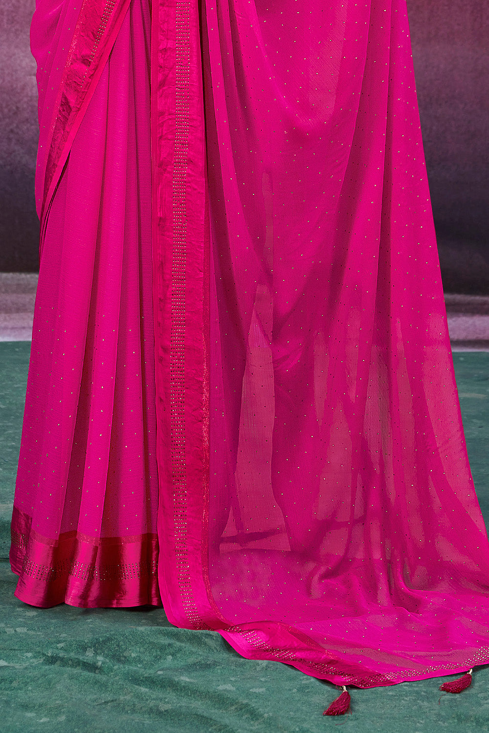 In-Sattva Women's Heritage Handloom Silk Chiffon Saree; Hot Pink