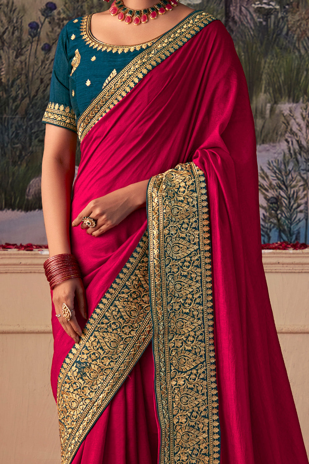 In-Sattva Women's Heritage Vichitra Patola Art Silk Saree; Imperial Red