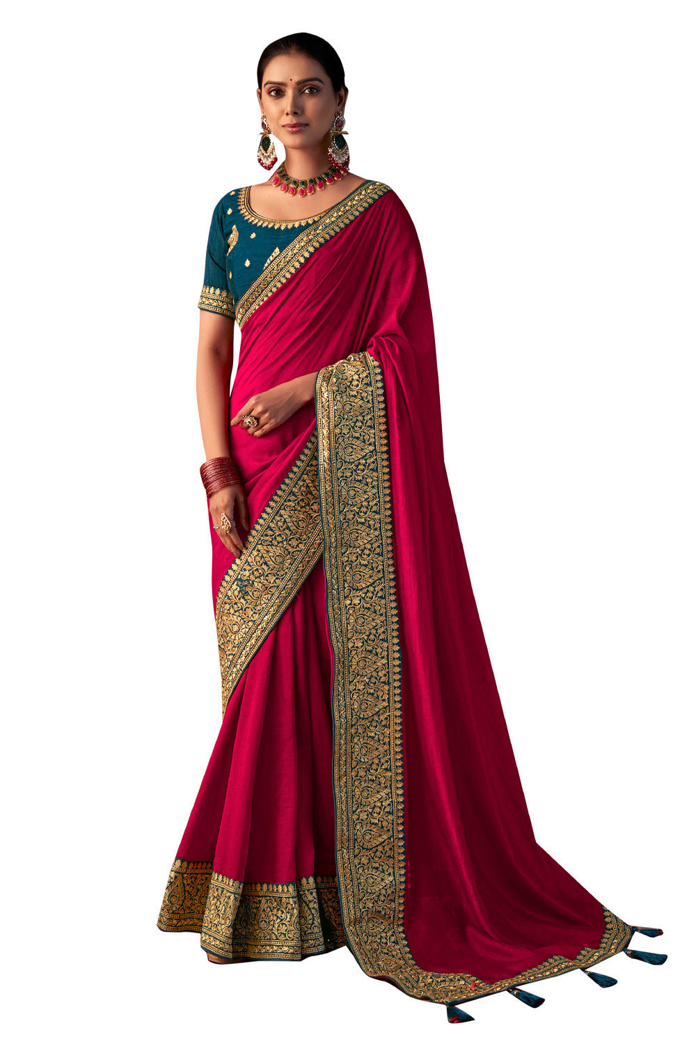 In-Sattva Women's Heritage Vichitra Patola Art Silk Saree; Imperial Red
