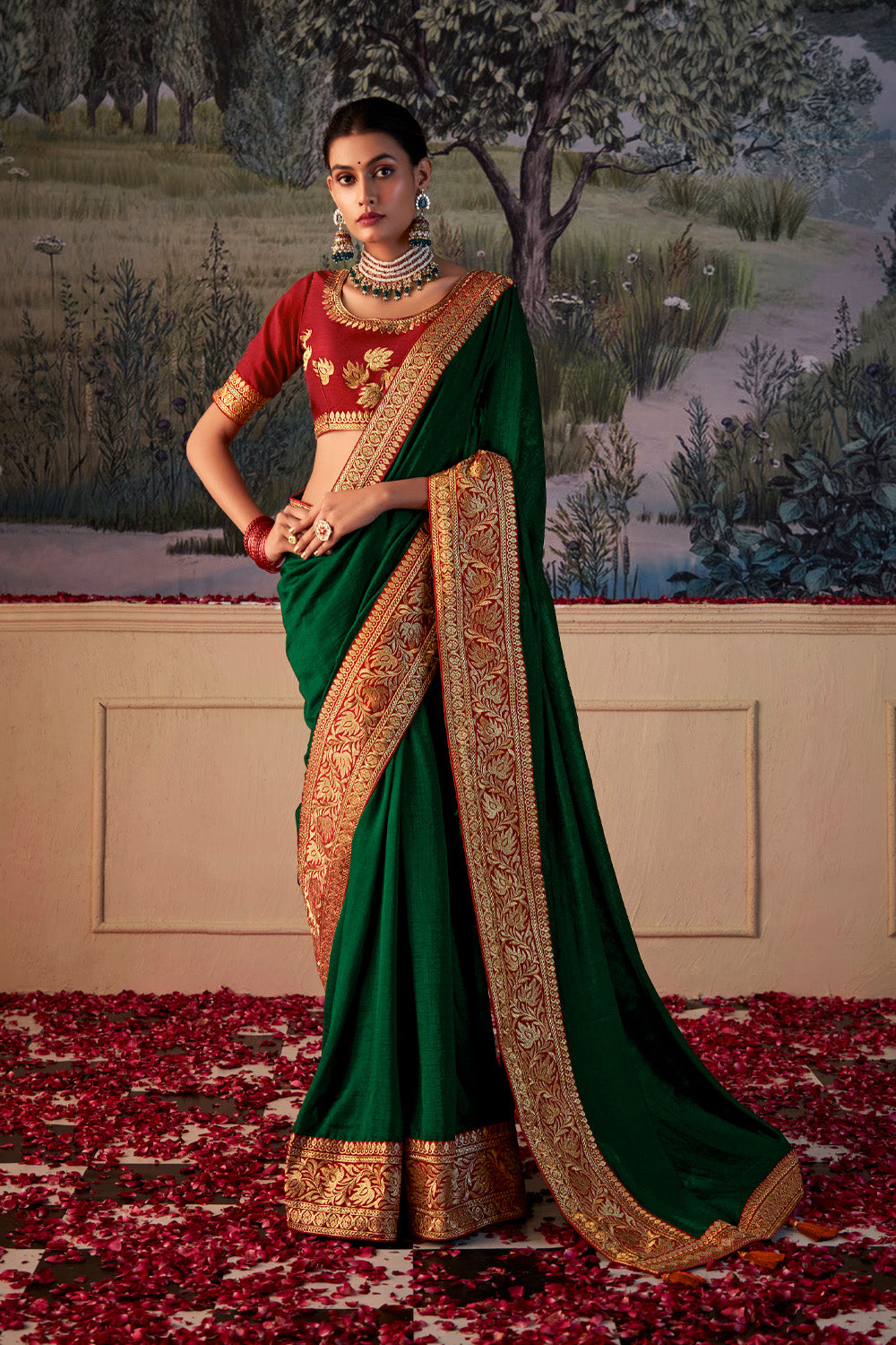 In-Sattva Women's Heritage Vichitra Patola Art Silk Saree; Miracle Green