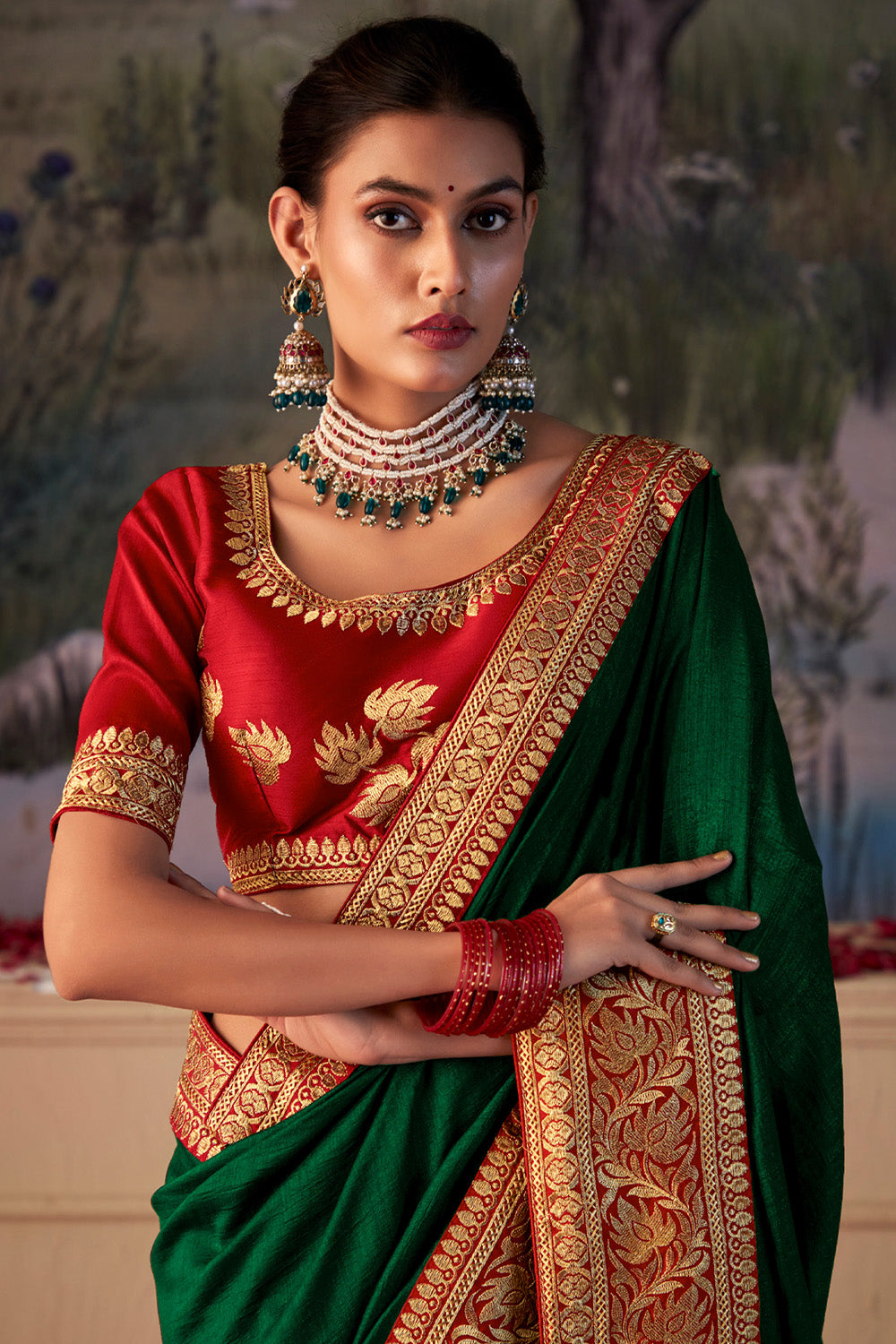 In-Sattva Women's Heritage Vichitra Patola Art Silk Saree; Miracle Green