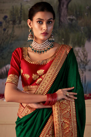 In-Sattva Women's Heritage Vichitra Patola Art Silk Saree; Miracle Green