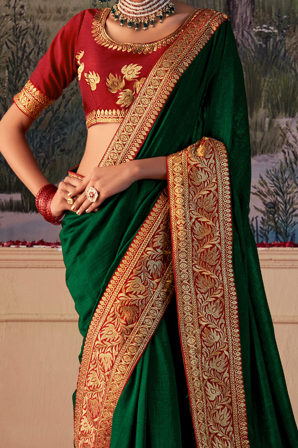 In-Sattva Women's Heritage Vichitra Patola Art Silk Saree; Miracle Green