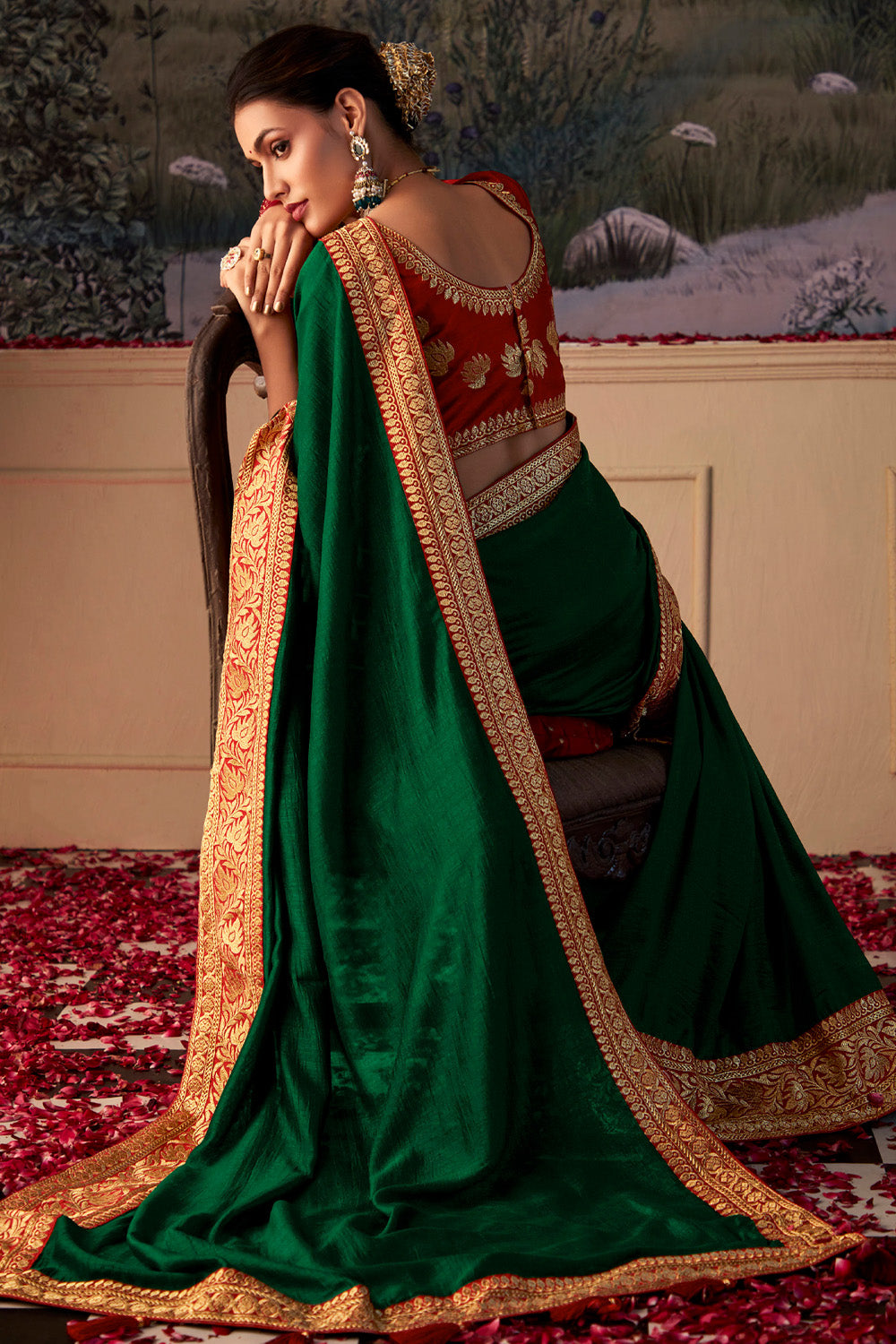 In-Sattva Women's Heritage Vichitra Patola Art Silk Saree; Miracle Green
