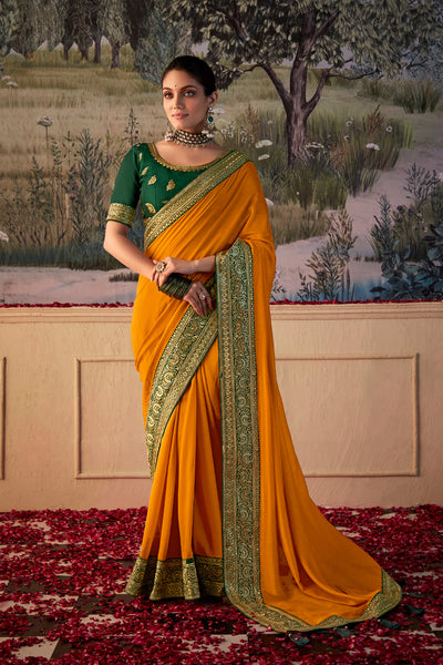 In-Sattva Women's Heritage Vichitra Patola Art Silk Saree; Amber Mustard
