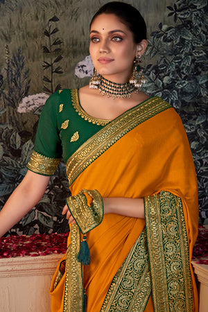 In-Sattva Women's Heritage Vichitra Patola Art Silk Saree; Amber Mustard