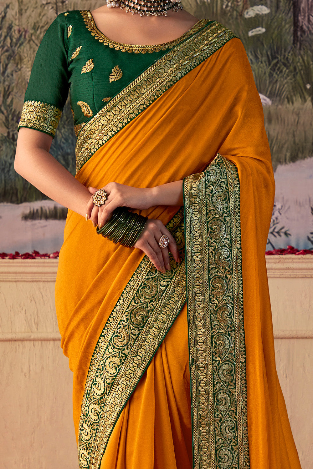 In-Sattva Women's Heritage Vichitra Patola Art Silk Saree; Amber Mustard