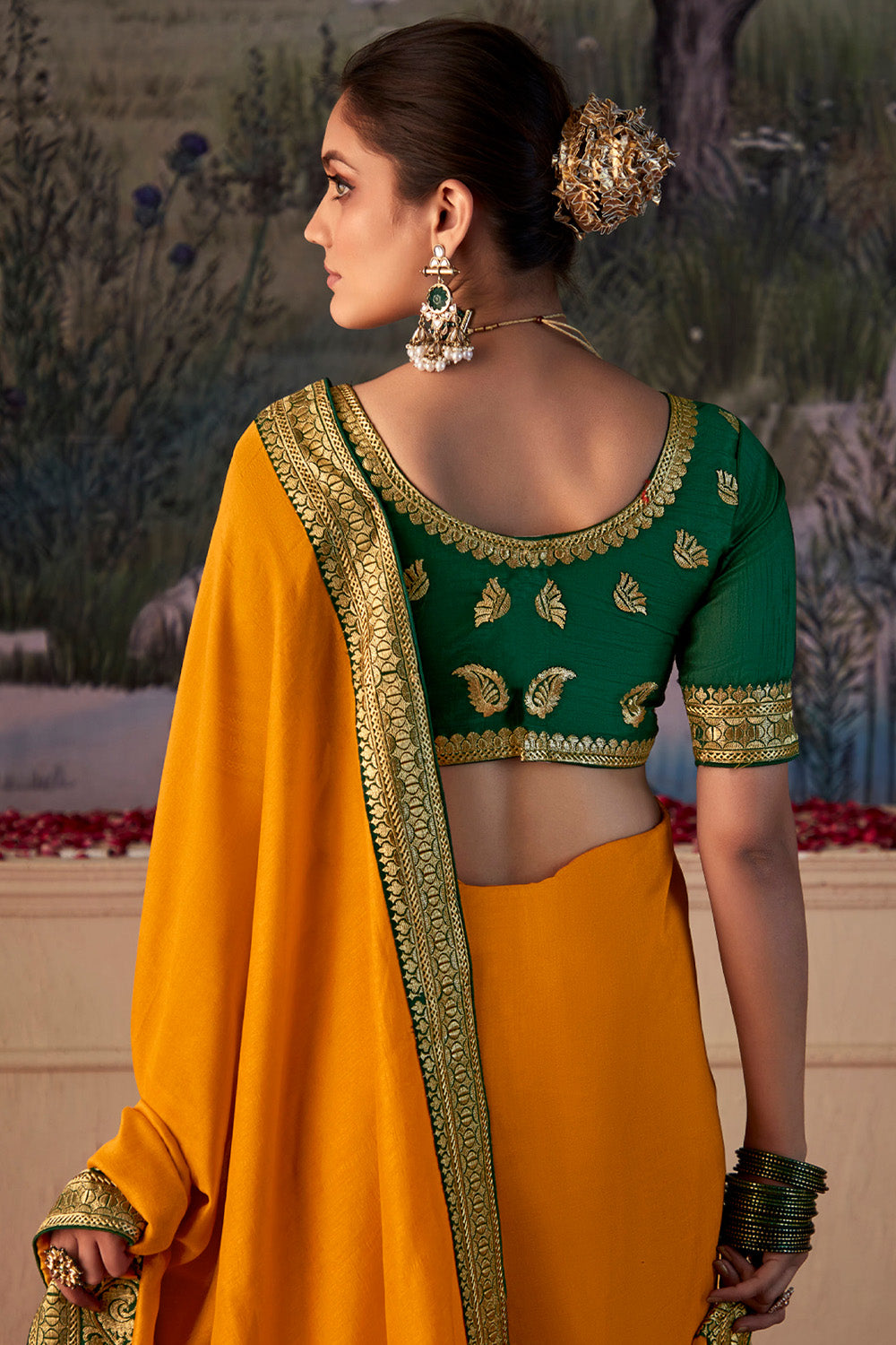 In-Sattva Women's Heritage Vichitra Patola Art Silk Saree; Amber Mustard