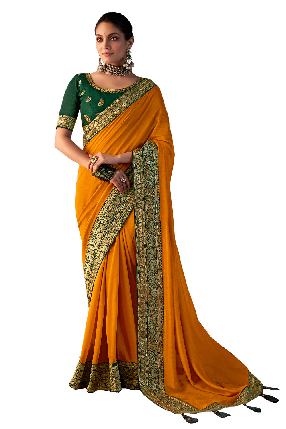 In-Sattva Women's Heritage Vichitra Patola Art Silk Saree; Amber Mustard