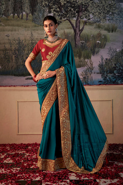 In-Sattva Women's Heritage Vichitra Patola Art Silk Saree; Navy Blue