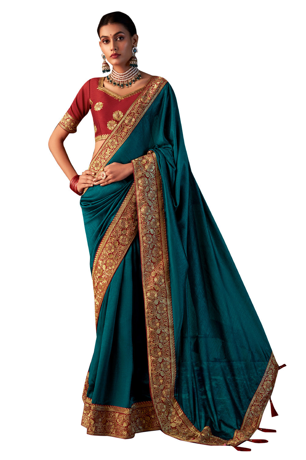 In-Sattva Women's Heritage Vichitra Patola Art Silk Saree; Navy Blue