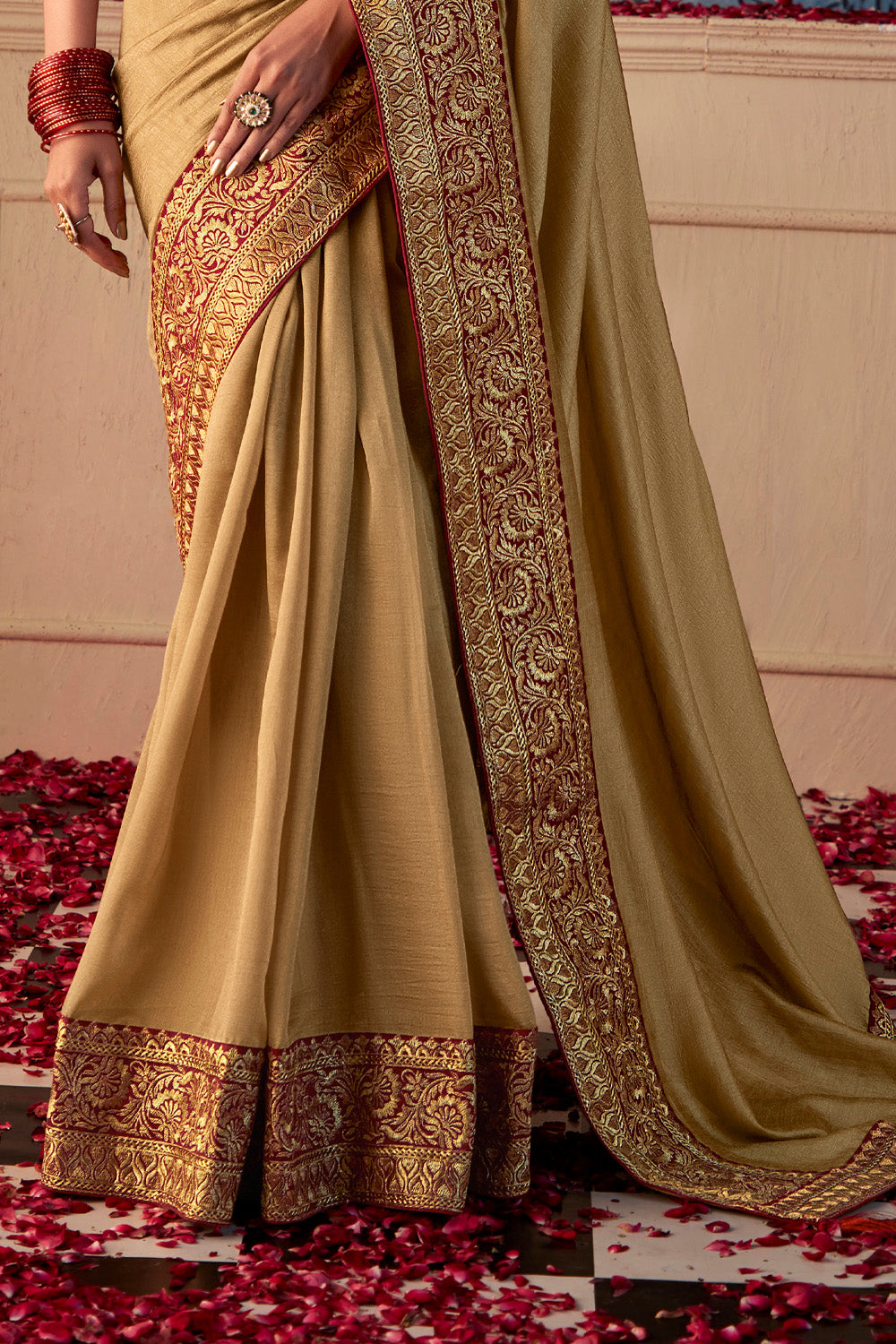 In-Sattva Women's Heritage Vichitra Patola Art Silk Saree; Golden Beige
