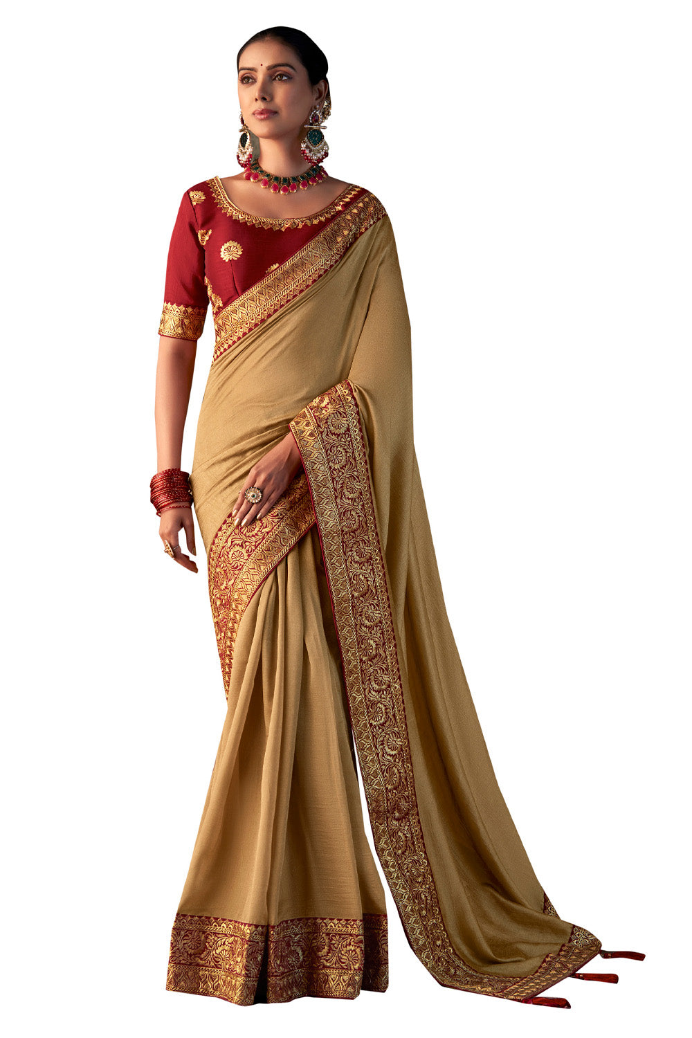 In-Sattva Women's Heritage Vichitra Patola Art Silk Saree; Golden Beige
