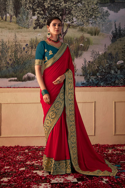 In-Sattva Women's Heritage Vichitra Patola Art Silk Saree; Rustic Red