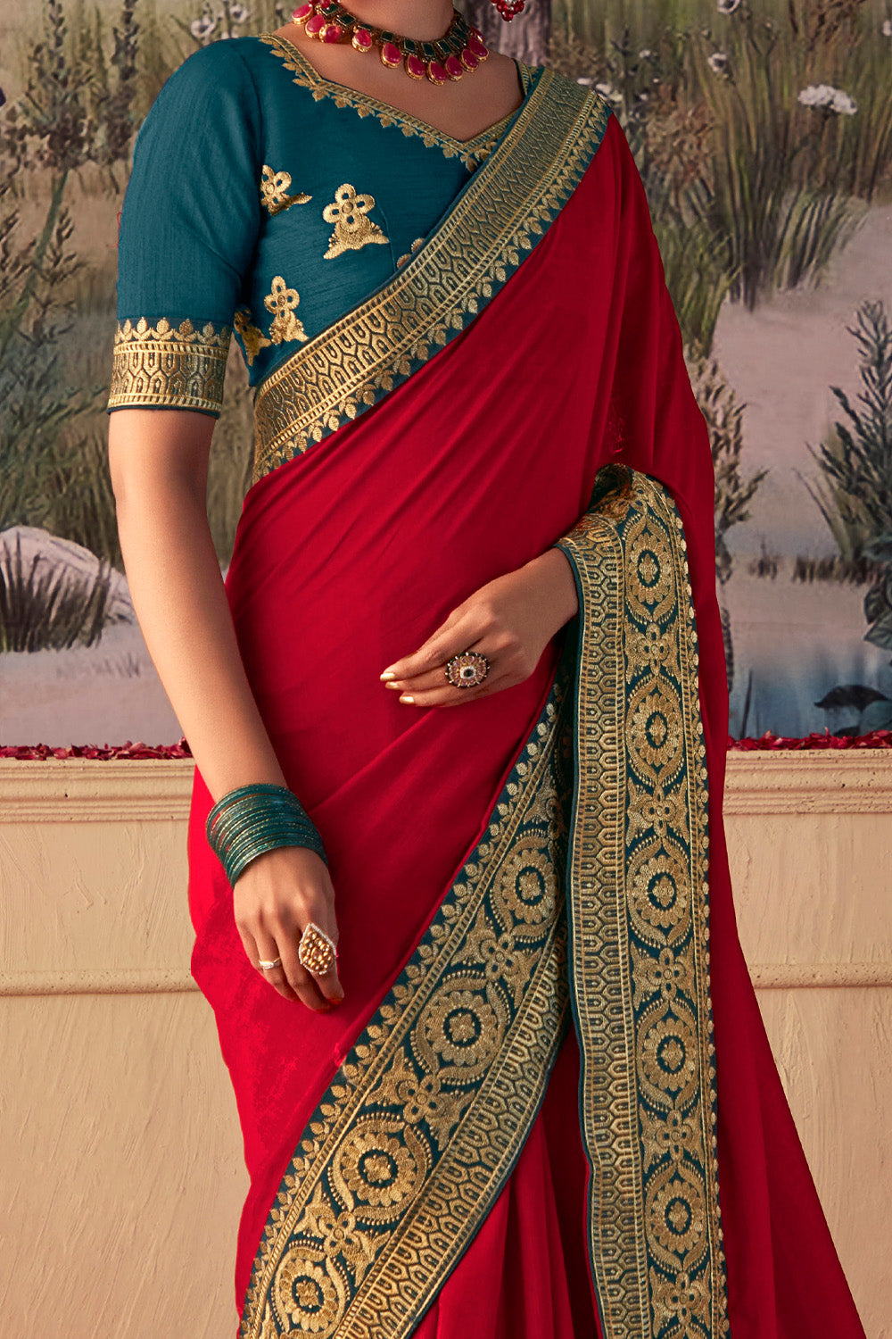 In-Sattva Women's Heritage Vichitra Patola Art Silk Saree; Rustic Red