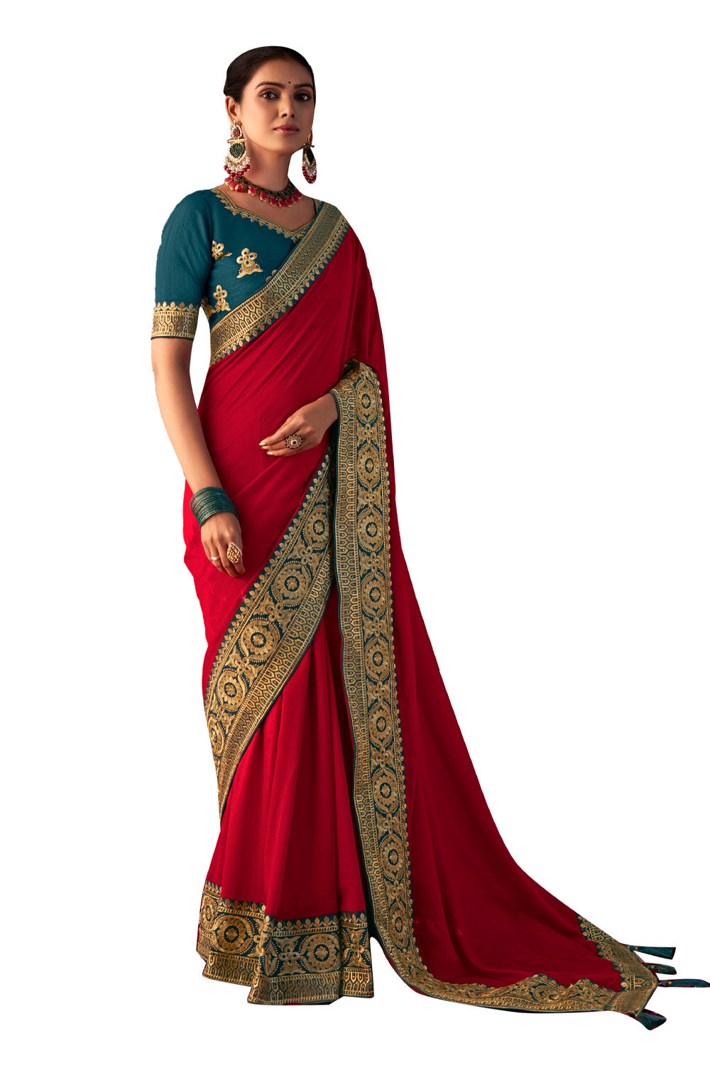 In-Sattva Women's Heritage Vichitra Patola Art Silk Saree; Rustic Red