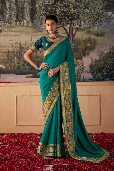 In-Sattva Women's Heritage Vichitra Patola Art Silk Saree; Turquoise Green