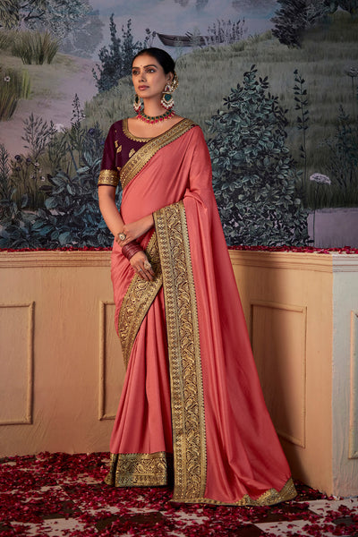 In-Sattva Women's Heritage Vichitra Patola Art Silk Saree; Salmon Pink