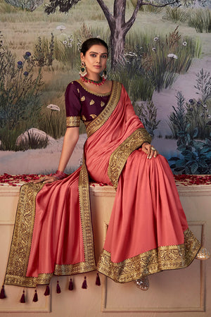 In-Sattva Women's Heritage Vichitra Patola Art Silk Saree; Salmon Pink
