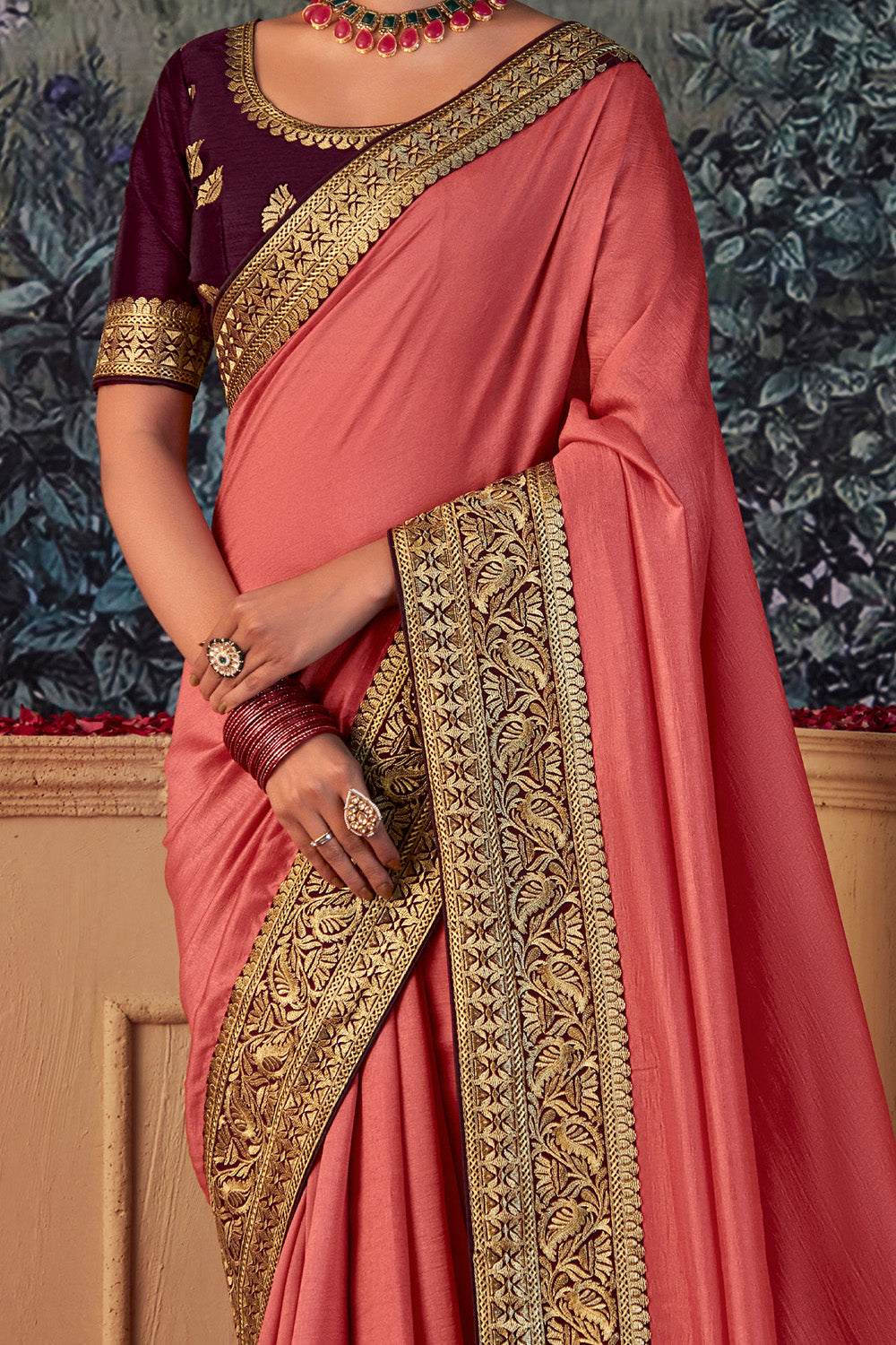 In-Sattva Women's Heritage Vichitra Patola Art Silk Saree; Salmon Pink