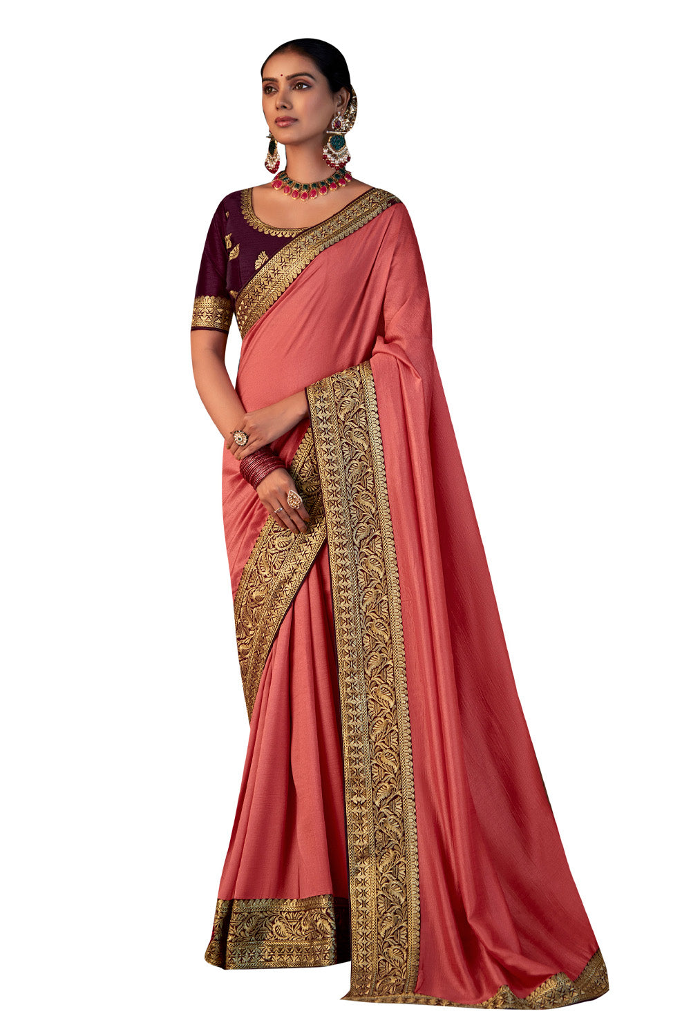 In-Sattva Women's Heritage Vichitra Patola Art Silk Saree; Salmon Pink