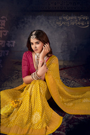 In-Sattva Women's Heritage Bandhani Tussar Silk Saree; Haldi Mustard