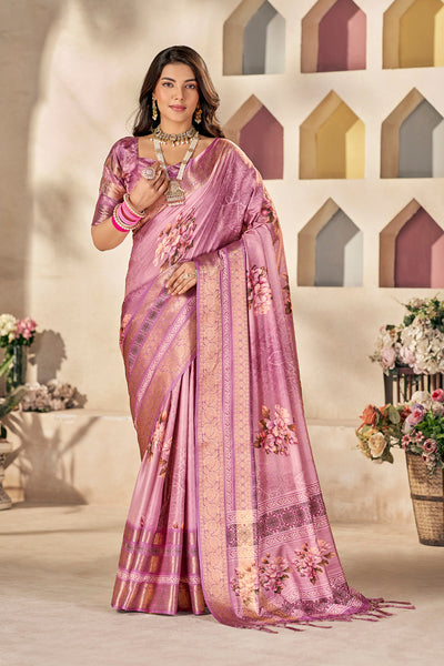 In-Sattva Women's Heritage Floral Print Dola Silk Saree; Silk Pink