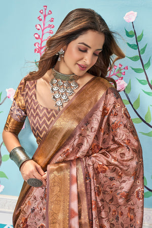 In-Sattva Women's Heritage Handloom Bandhni Dola Silk Saree; Tan Pink