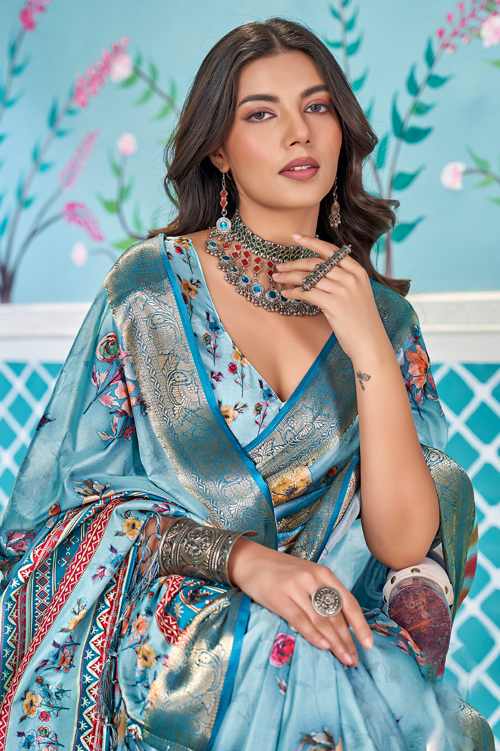 In-Sattva Women's Heritage Handloom Bandhni Dola Silk Saree; Slate Blue
