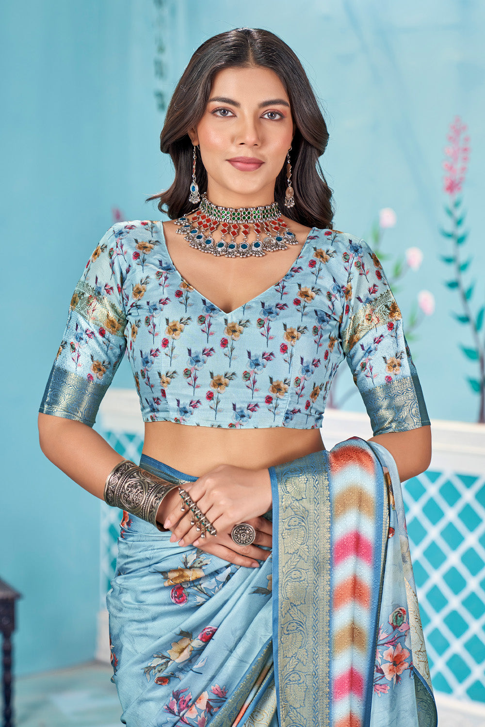 In-Sattva Women's Heritage Handloom Bandhni Dola Silk Saree; Slate Blue