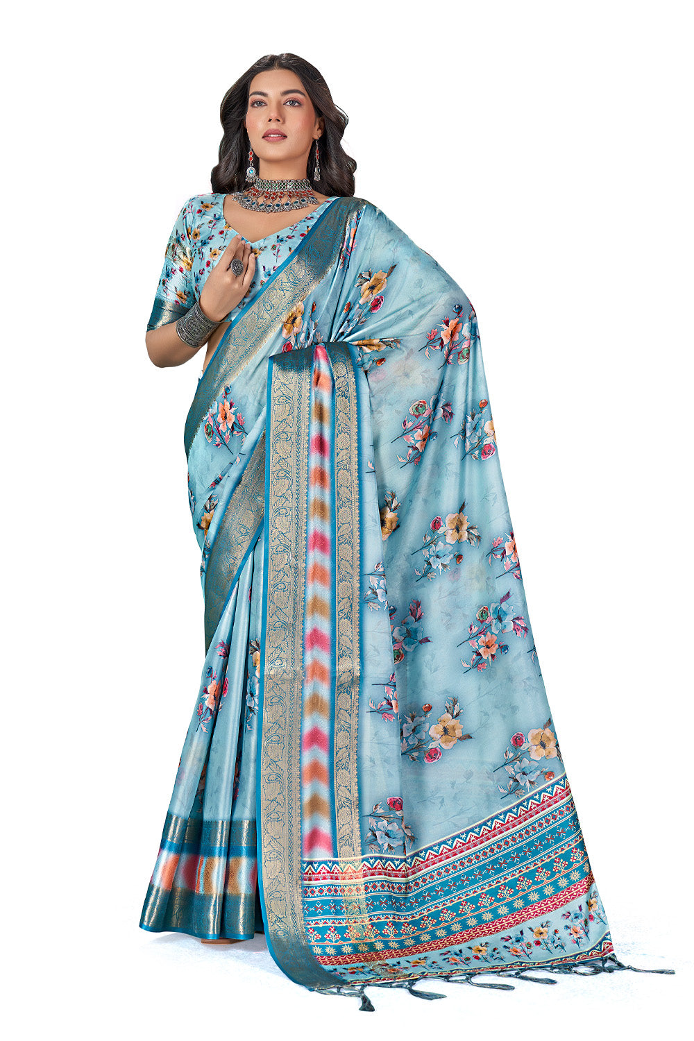 In-Sattva Women's Heritage Handloom Bandhni Dola Silk Saree; Slate Blue