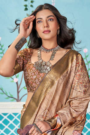 In-Sattva Women's Heritage Handloom Bandhni Dola Silk Saree; Sand Gray