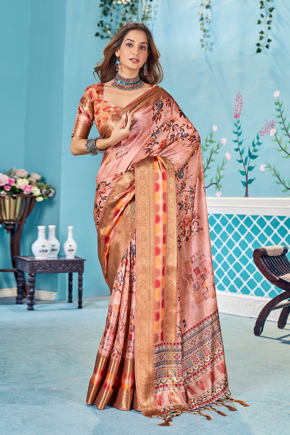 In-Sattva Women's Heritage Handloom Bandhni Dola Silk Saree; Dahlia Pink
