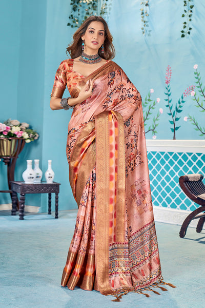 In-Sattva Women's Heritage Handloom Bandhni Dola Silk Saree; Dahlia Pink