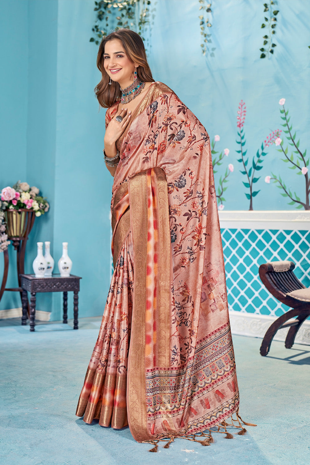 In-Sattva Women's Heritage Handloom Bandhni Dola Silk Saree; Dahlia Pink