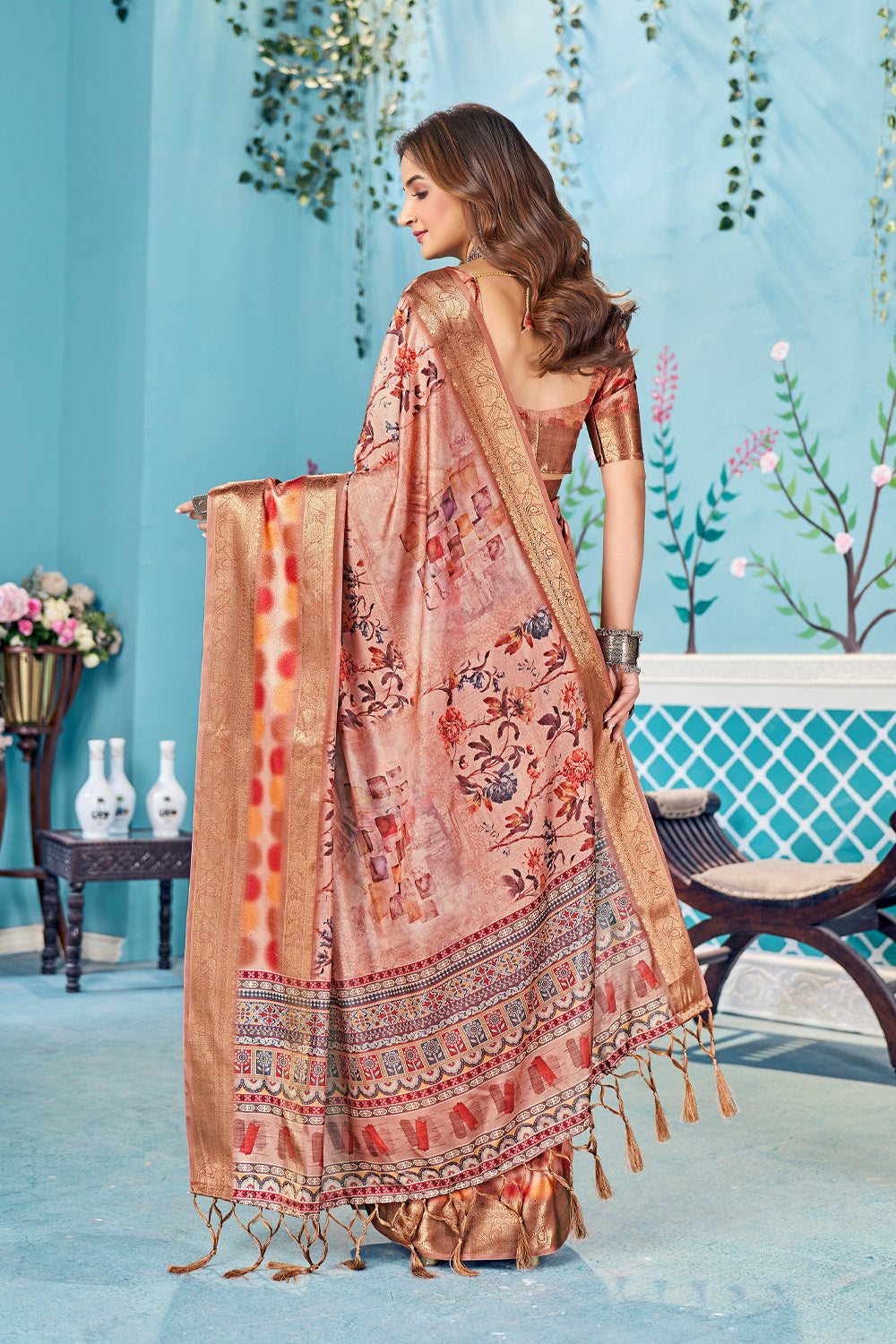 In-Sattva Women's Heritage Handloom Bandhni Dola Silk Saree; Dahlia Pink