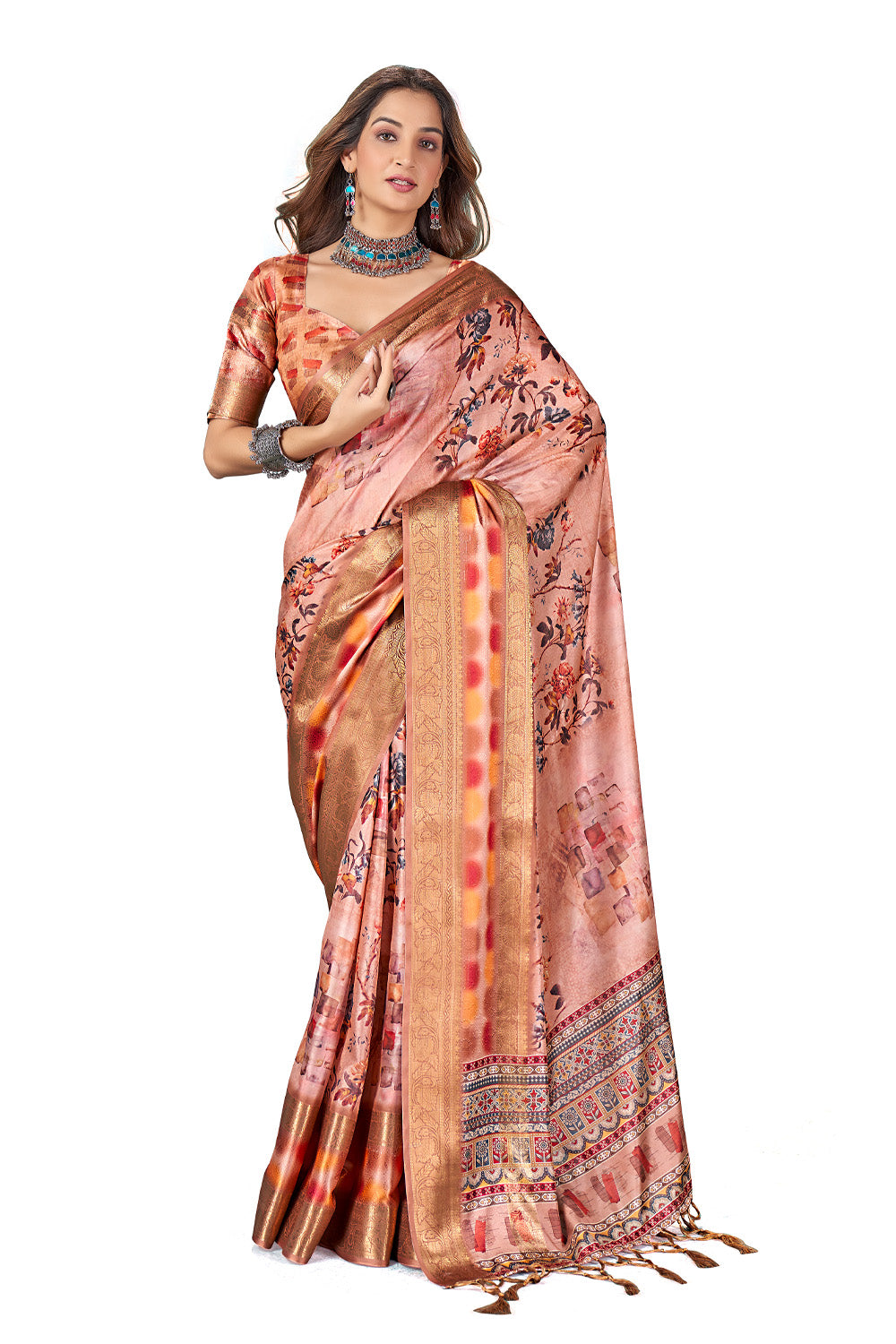 In-Sattva Women's Heritage Handloom Bandhni Dola Silk Saree; Dahlia Pink