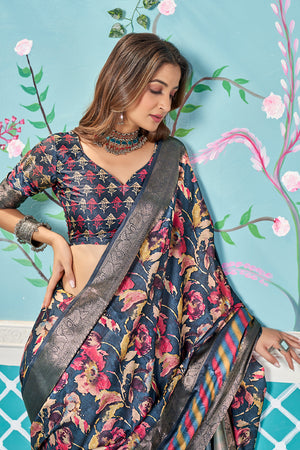 In-Sattva Women's Heritage Handloom Bandhni Dola Silk Saree; Floral Blue