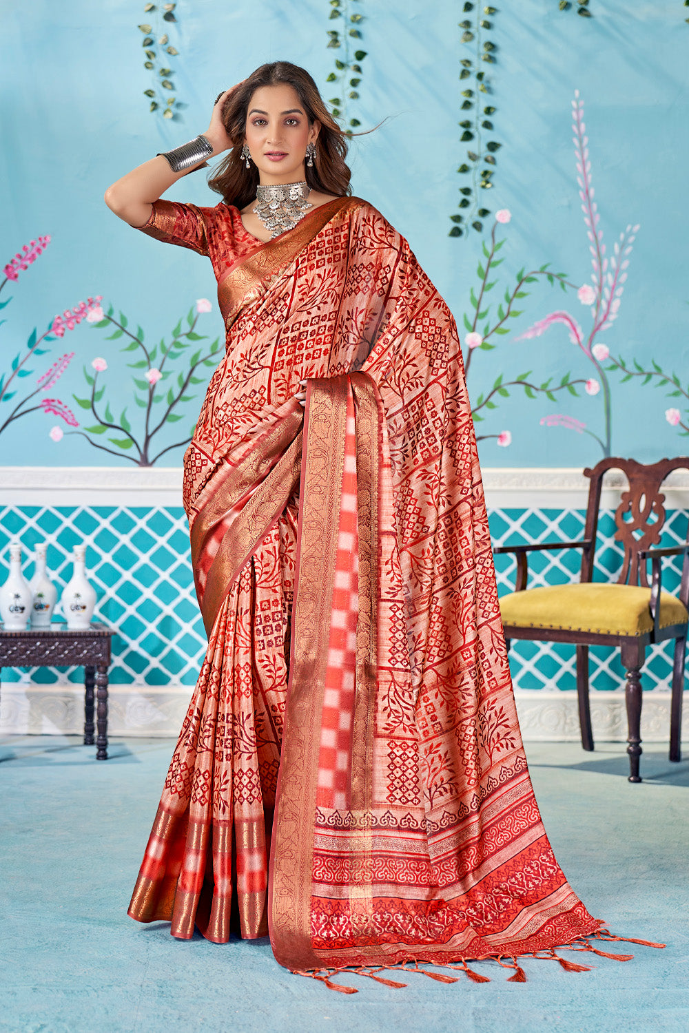 In-Sattva Women's Heritage Handloom Bandhni Dola Silk Saree; Splendid Red