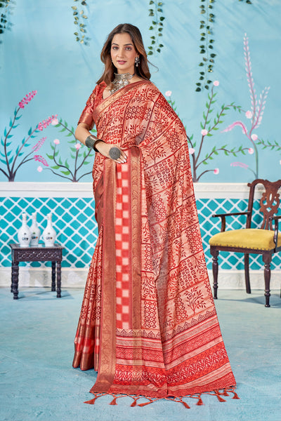 In-Sattva Women's Heritage Handloom Bandhni Dola Silk Saree; Splendid Red