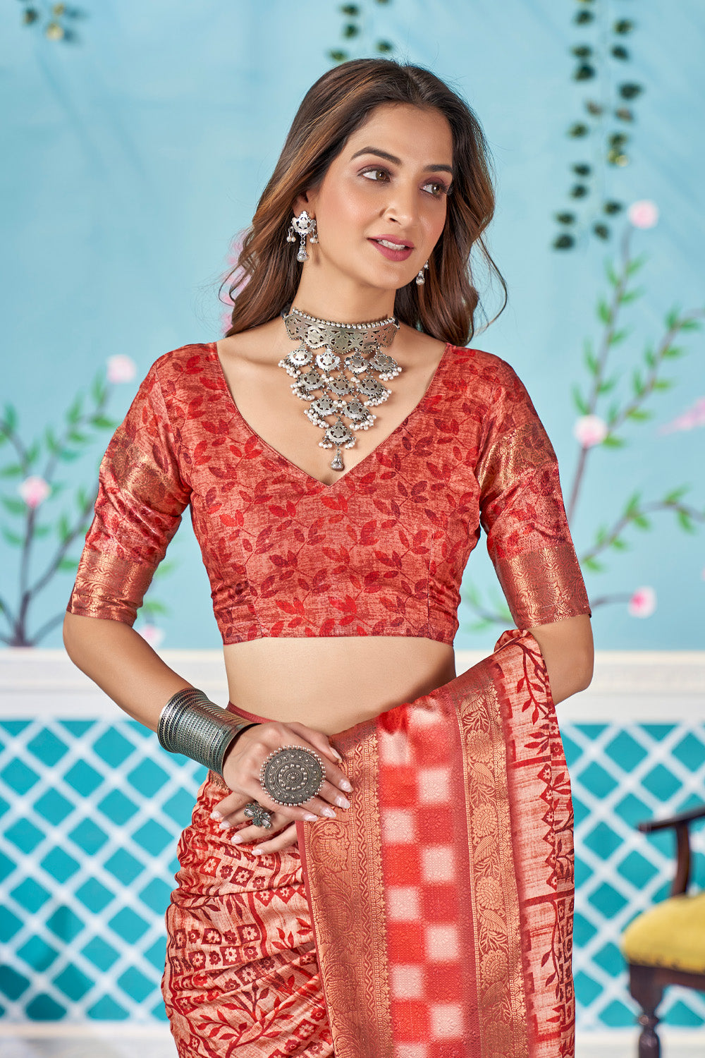 In-Sattva Women's Heritage Handloom Bandhni Dola Silk Saree; Splendid Red