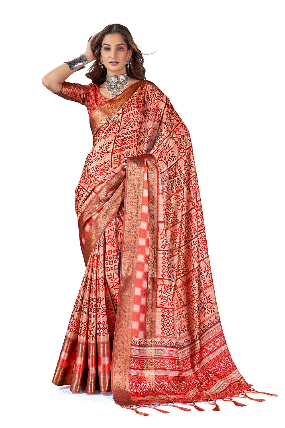 In-Sattva Women's Heritage Handloom Bandhni Dola Silk Saree; Splendid Red