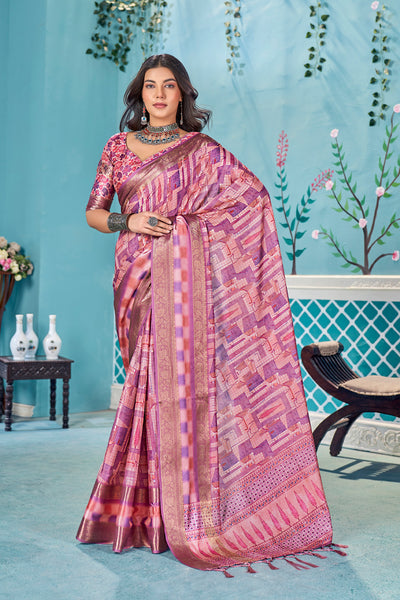 In-Sattva Women's Heritage Handloom Bandhni Dola Silk Saree; Grape Pink