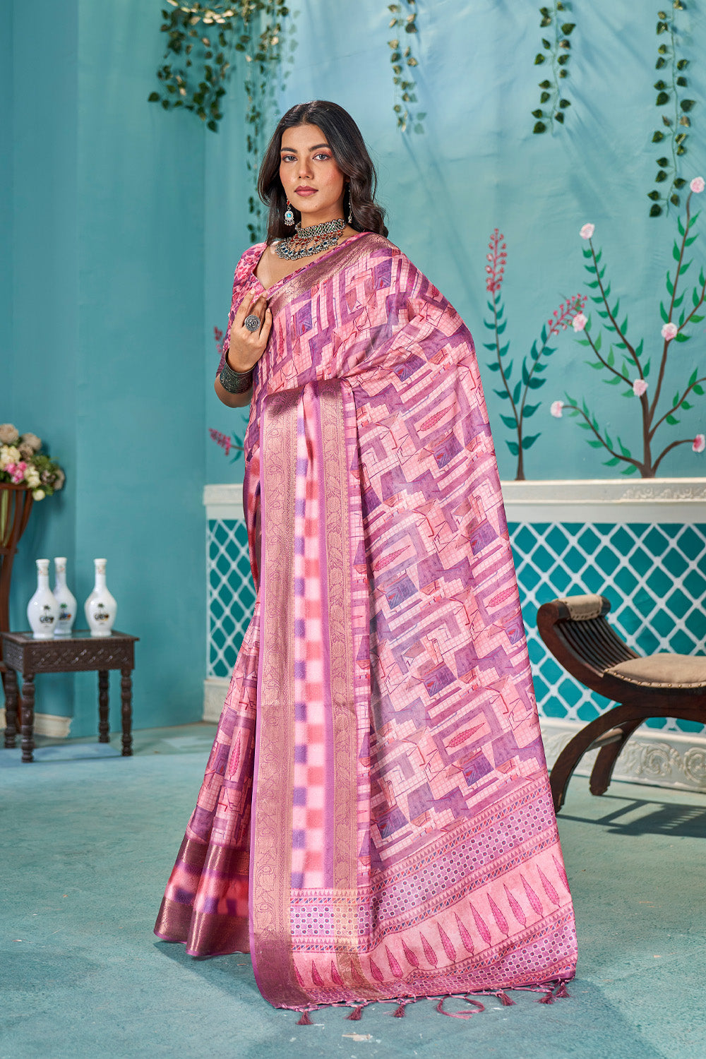 In-Sattva Women's Heritage Handloom Bandhni Dola Silk Saree; Grape Pink